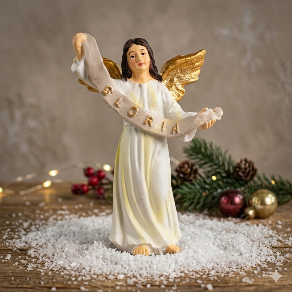 Handbemalte Krippenfigur Glorienengel mit Gloria Tuch, ca. 9,5 cm, K 176-9